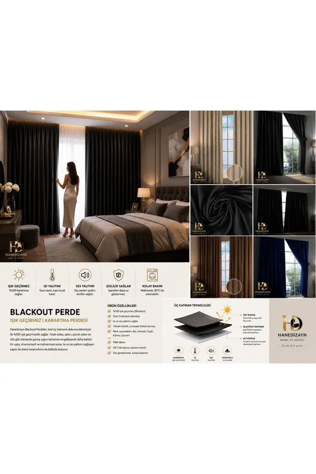Blackout Işık Geçirmez Fon Perde KAHVE Pilesiz Ekstraforlu Karartma Güneşlik (ENXBOY)